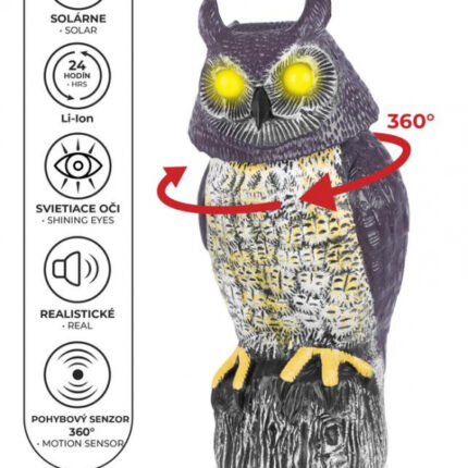 otáčajúca hlava Plasič vtákov Sova solárna, svietiace oči, otáčajúca hlava, 43cm Strend Pro